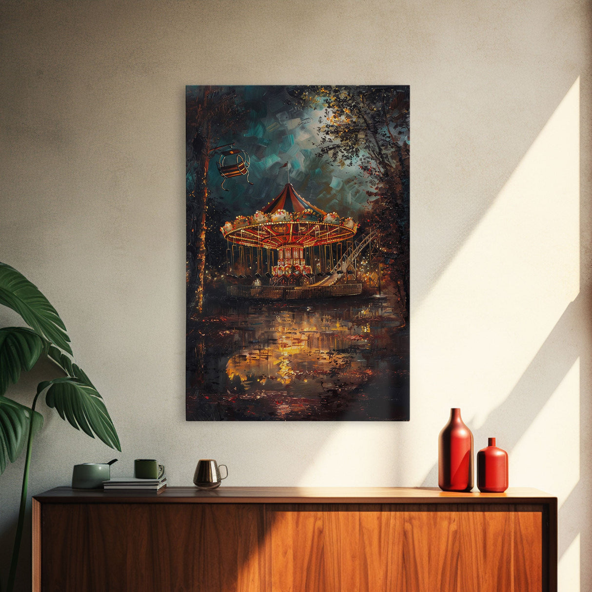 Haunted Forest Path with Pumpkins Framed Canvas Print, Halloween Wall Art, Spooky Home Decor, Eerie Forest Artwork, Haunted Pathway Art