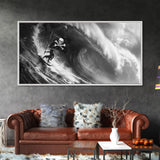 Pirate Surf - Framed Canvas Print - Black & White Photography Style Wall Art - Skull and Cross Bones Wall Art - Manly Decor - Mancave