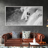 Surfer Waving A Skull and Crossbones Flag While Surfing - Framed Canvas Print - Cool Modern Art - Office / Mancave Decor Gift For Him