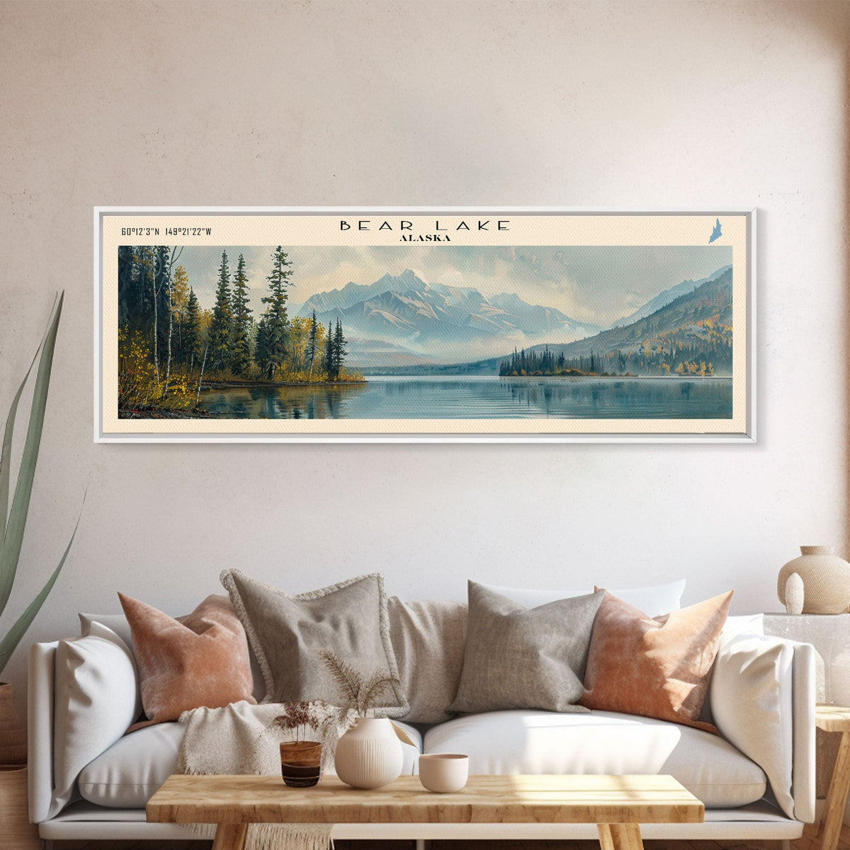 Bear Lake Alaska Framed Canvas Print, Panoramic Lake House Decor, Scenic View, Travel Poster, Rustic Art, Water Reflection