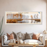 Birch Lake Framed Canvas Print, Panoramic Lake House Decor, Scenic View, Travel Poster, Rustic Art, Lake Painting