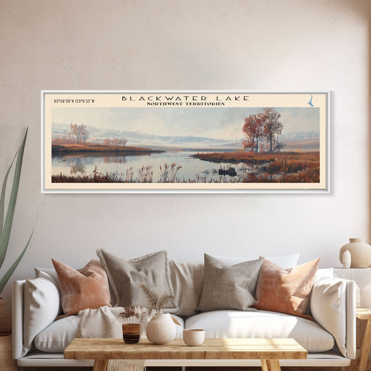 Blackwater Lake Framed Canvas Print, Lake House Decor, Panoramic Scenic View, Travel Poster, Minimalist Art, Lake Painting