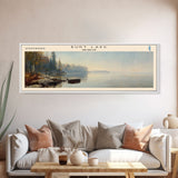 Burt Lake Michigan Framed Canvas Print, Panoramic Lake House Decor, Wall Art, Travel Poster, Rustic Lake Painting, Nature Art
