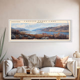 Canyon Ferry Lake Framed Canvas Print, Panoramic Lake House Decor, Wall Art, Travel Poster, Modern Lake Painting, Home Decor