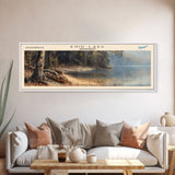 Enid Lake Mississippi Framed Canvas Print, Lake House Decor, Panoramic Wall Art, Travel Poster, Modern Lake Painting, Nature Art