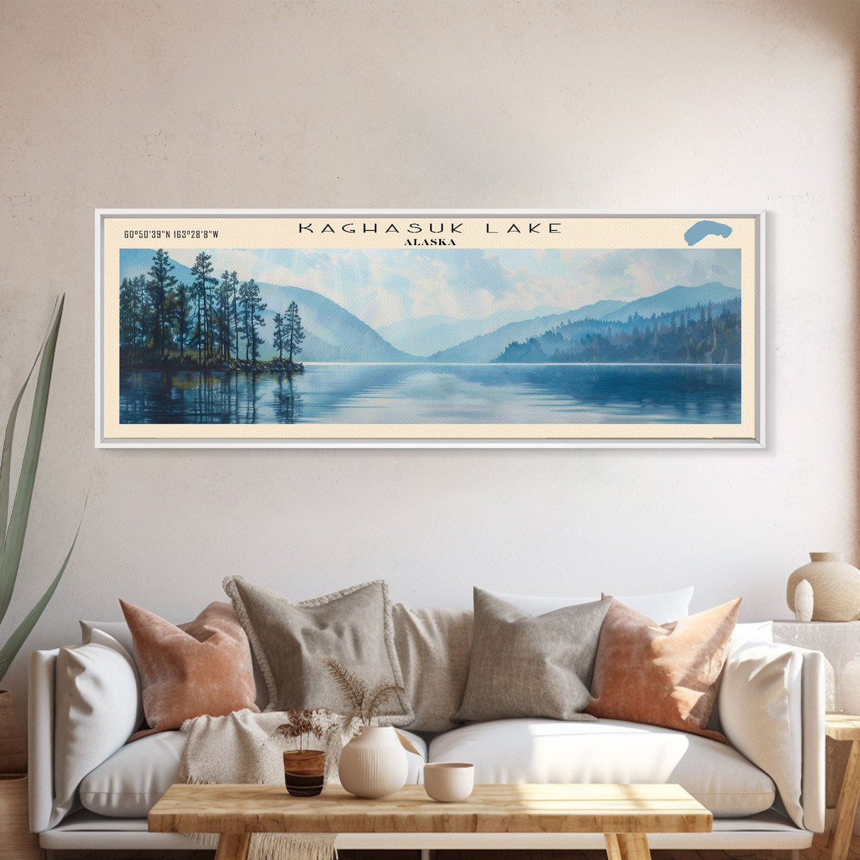 Kaghasuk Lake Framed Canvas Print, Panoramic Lake House Decor, Wall Art, Travel Poster, Stunning Lake Painting, Nature Art