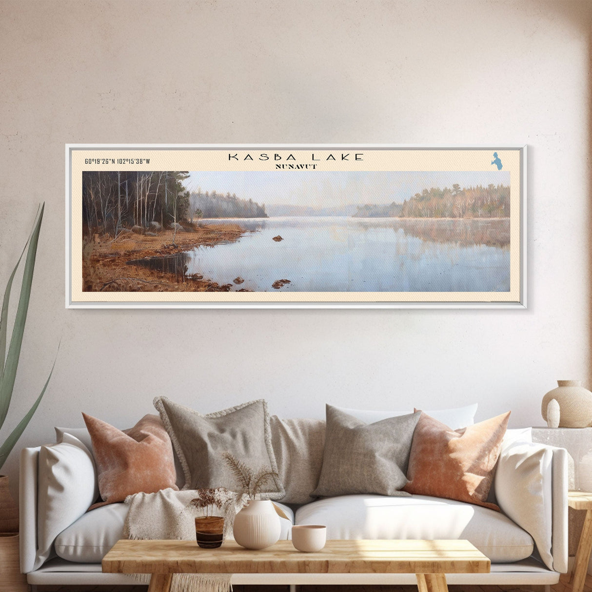 Kasba Lake Framed Canvas Print, Lake House Decor, Panoramic Wall Art, Travel Poster, Beautiful Lake Painting, Home Decor