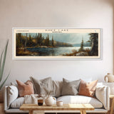 Knee Lake Framed Canvas Print, Panoramic Lake House Decor, Wall Art, Travel Poster, Scenic Lake Painting, Nature Art