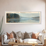 Lake Washington Washington Framed Canvas Print, Lake House Decor, Panoramic Wall Art, Travel Poster, Landscape Painting, Living Room Decor
