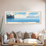 Blue Cypress Lake Florida Framed Canvas Print, Panoramic Wall Art, Midcentury Modern, Pop Art, Travel Poster, Scenic Living Room Art, Lake House Decor