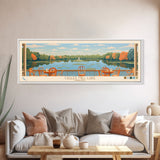 Cagles Mill Lake Indiana Framed Canvas Print, Midcentury Modern Panoramic Wall Art, Living Room Decor, Pop Art, Travel Poster Art, Scenic Nature Painting