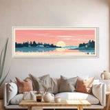 Cumberland Lake Manitoba Framed Canvas Print, Midcentury Modern Panoramic Wall Art, Living Room Decor, Pop Art, Travel Poster Art, Scenic Nature Painting