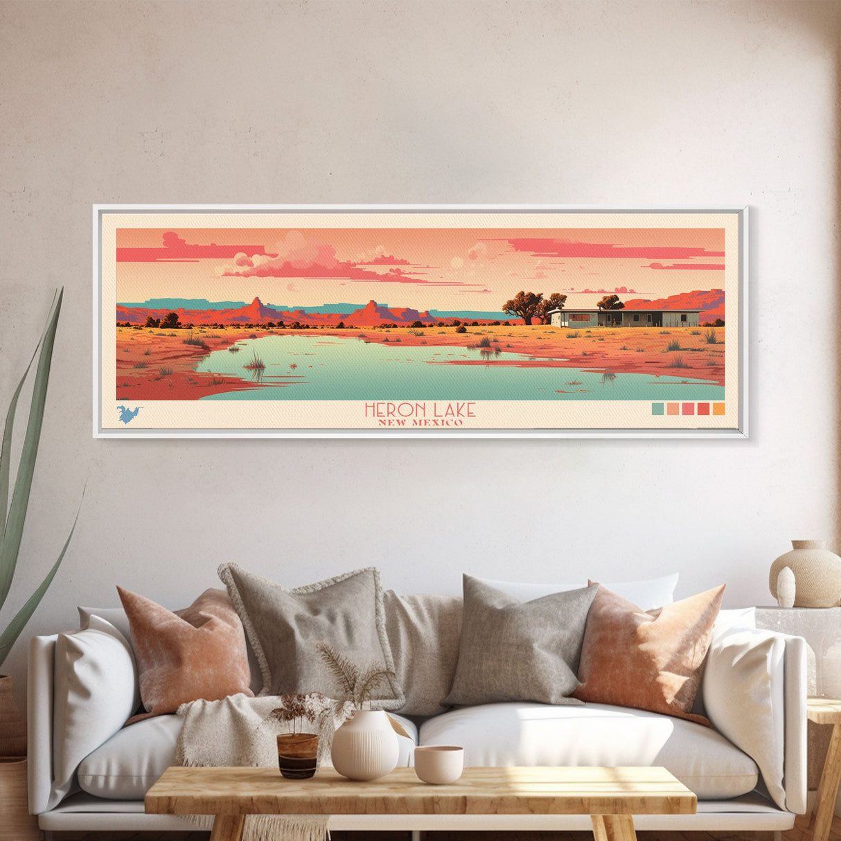 Heron Lake New Mexico Framed Canvas Print, Panoramic Art, Midcentury Modern, Pop Art, Bedroom Decor, Travel Poster, Artistic Decor, Home Decor