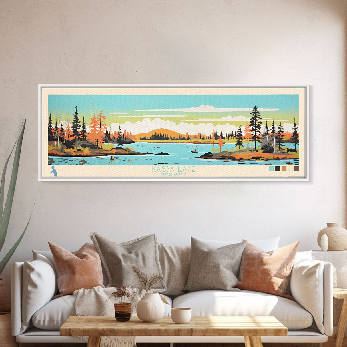 Kasba Lake Nunavut Framed Canvas Print, Panoramic Wall Art, Midcentury Modern, Pop Art, Bedroom Decor, Travel Poster, Home Decor