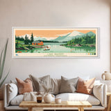 Lake Grandin Northwest Territories Framed Canvas Print, Panoramic Art, Midcentury Modern, Pop Art, Living Room Wall Art, Travel Poster, Lake House Decor