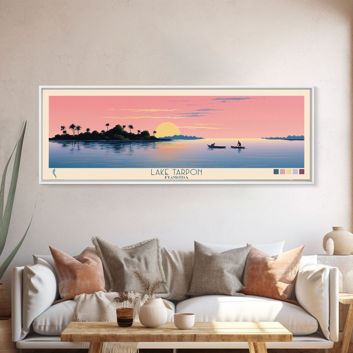 Lake Tarpon Florida Framed Canvas Print, Panoramic Wall Art, Midcentury Modern, Pop Art, Living Room Decor, Travel Poster, Lake House Art