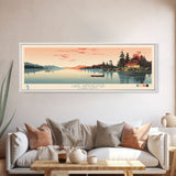 Lake Winchester, Connecticut Panoramic Wall Art Framed Canvas Print, Midcentury Modern, Pop Art, Home Decor, Travel Poster, Bedroom Art
