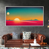 Art Deco Wall Decor, Wall Art, Framed Canvas Print, Retro Style Sunset Art, Scifi Wall Decor, 2 Suns