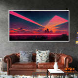 Cyberpunk lake art, city canvas, video game concept art, living room wall art, dystopian art, outrun city at sunset, man cave canvas print