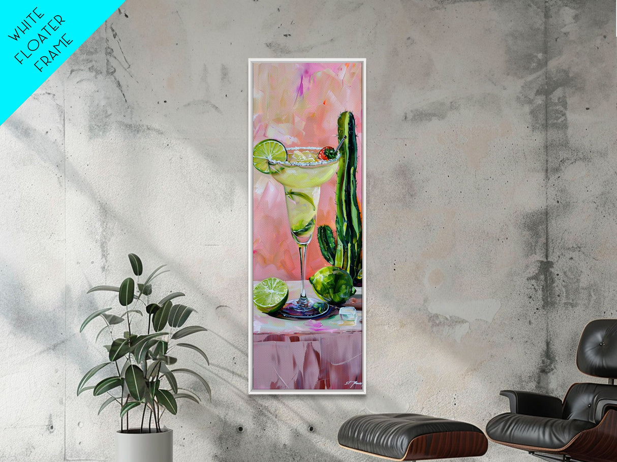 Martini Cocktail Framed Canvas Art, Canvas Bar Art, Tall and Narrow Kitchen Wall Art, Southwestern Wall Art, Margarita Painting for Kitchen