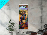 Long Narrow Wall Art Painting of Jalisco Cowboy, Southwest Wall Art Painting, Colorful Desert Canvas Painting Framed and Printed, Office Art