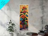 Oversized Spanish Style Poinsettia Canvas Painting Framed and Printed, Botanical Wall Art, Textured Canvas Painting, Vertical Framed Art