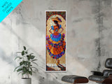 Jalisco Mexican Dancer Textured Oil Painting Printed and Framed on Canvas, Vertical Narrow Art Print, Mexican Inspired Home Decor