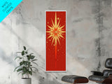 Retro Sunburst Art on Distressed Background - Framed Canvas Print, Midcentury Modern Skinny Art, Tall Wall Art for Living Room or Bedroom Decor