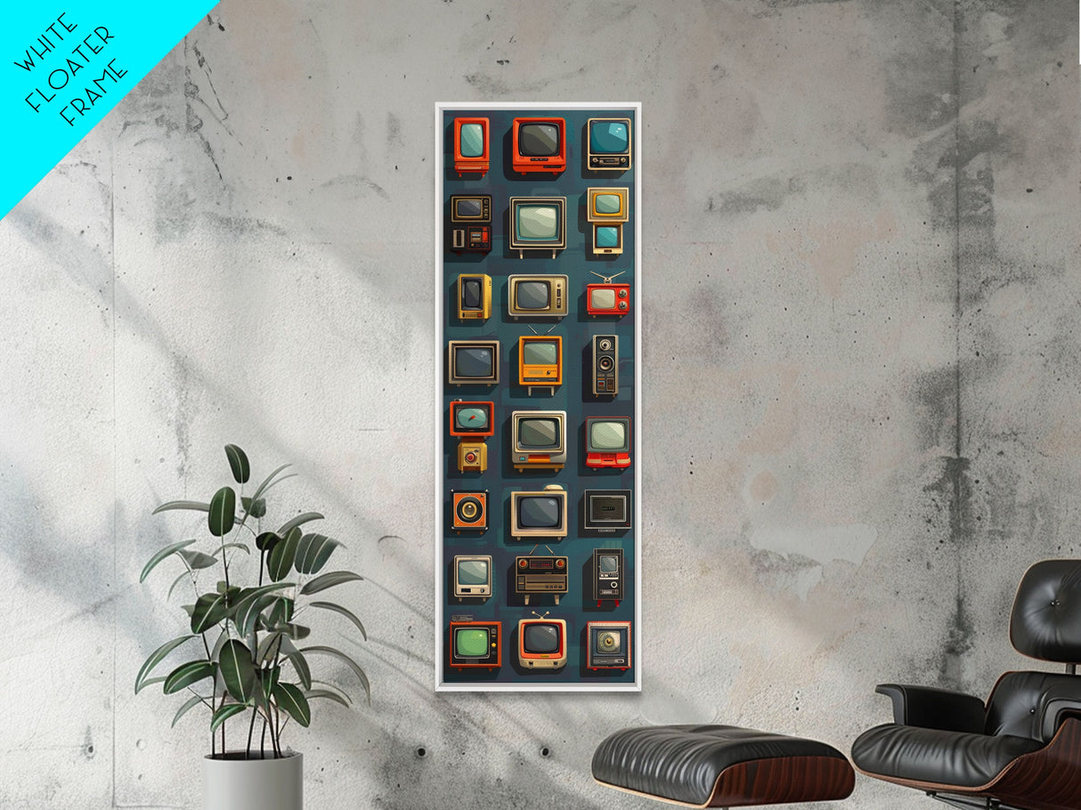 Retro Televions Framed Canvas Print, Retro Decor, Man Cave Art, Gift For Him