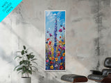 Butterflies and Wildflowers, Framed Canvas print, Wood Framed Art, Living Room Decor, Skinny Art, Boho Style Minimalist Wall Art
