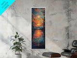 Radiant Sunrise Over Rolling Hills Vibrant Landscape Art Framed Canvas Print Tall Art Japanese Style Art