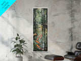 Elegant Koi Fish Swimming Serene Water Garden Nature Art Framed Canvas Print Tall Art Japanese Style Art