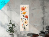 Delicate Poppy Flowers Skinny Art Tall Art Japanese Ukiyo-e Inspired Floral Print Framed Canvas Wall Art