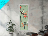 Elegant Birds on Branches Skinny Art Tall Art Japanese Ukiyo-e Inspired Bird and Nature Framed Canvas Print