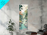 Tranquil Mountain Stream Surrounded by Autumn Leaves on Tall Vertical Japanese-Inspired Canvas Print for Nature Lovers