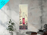 Skinny Art of Still Life with Elegant Glass Bottle and Floral Accents – Japanese-Inspired Framed Canvas Print