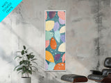 Floating Leaves in Soft Pastel Colors, Skinny Tall Art with Japanese Influence, Framed Canvas Print in Ukiyo-e Style