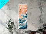 Majestic Wave, Peach Sky, Japanese Art, Skinny Art, Tall Art, Framed Canvas Print, Ukiyo-e Style
