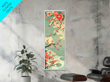Plum Blossoms, Turquoise Sky, Japanese Art, Skinny Art, Tall Art, Framed Canvas Print, Ukiyo-e Style