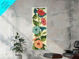 Morning Glory Flowers In Vibrant Red And Blue Shades Tall Art Skinny Art Framed Canvas Print Japanese Style Art Ukiyo-e Wood Block Print