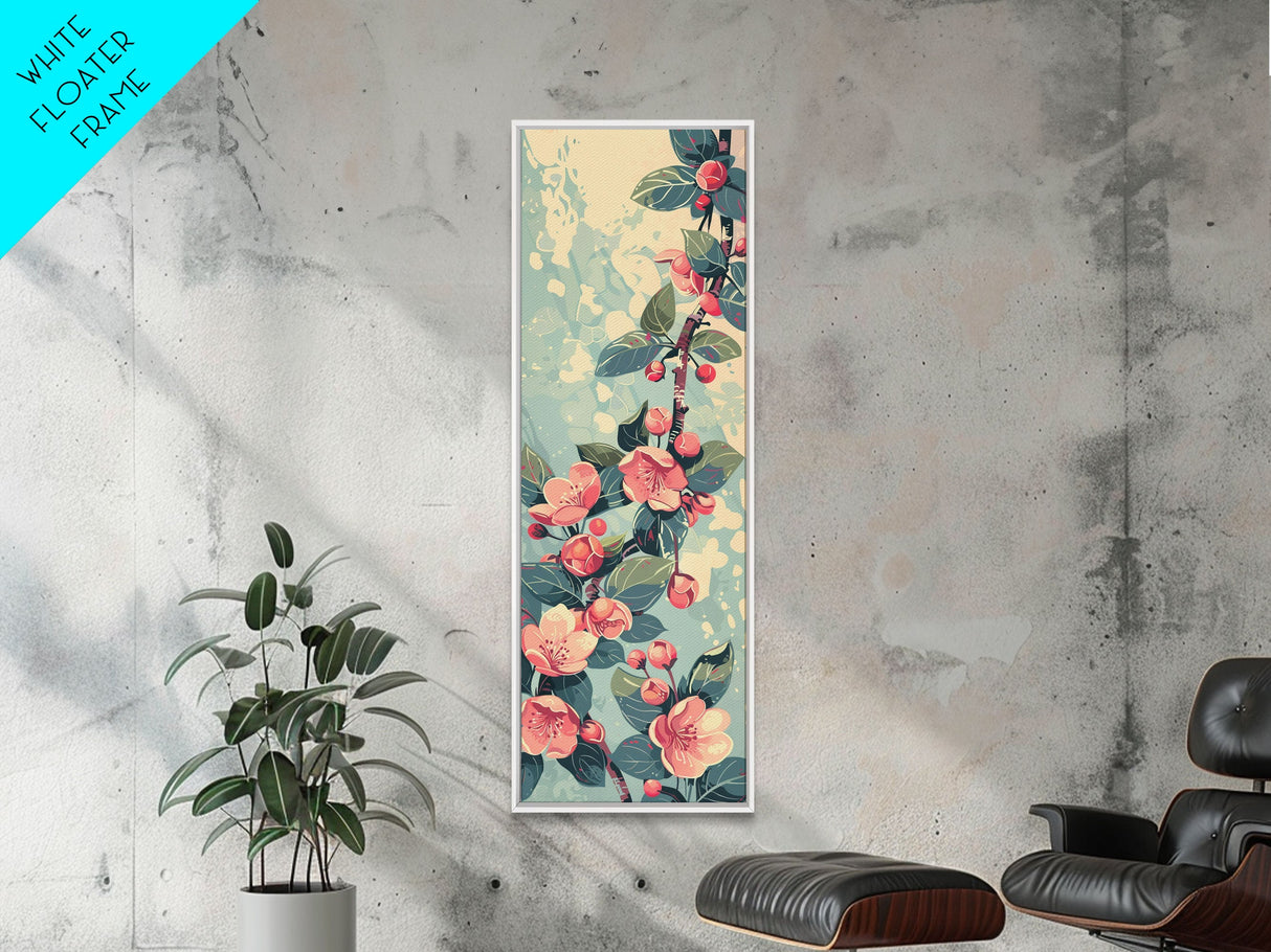 Japanese Style Frogs and Lotus Flowers Framed Canvas Print - Tall Skinny Ukiyo-e Wall Art