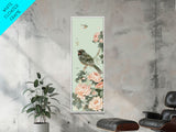 Japanese Style Art, Skinny Art, Tall Art, Birds And Chrysanthemums Wood Block Print Framed Canvas Print Ukiyo-e Art