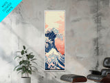 Skinny Tall Canvas Art Of The Great Wave In Soft Pastel Colors, Modern Framed Print Ideal For Feng Shui Wall Art, Japanese Style Art