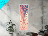Cascading Pink Petals In Delicate Canvas, Tall Skinny Framed Wall Art For Feng Shui-Inspired Spaces, Japanese Style Art