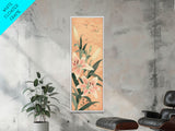 Delicate Lily Flowers Blooming In Japanese Style Ukiyo-e Art Framed Canvas Print Skinny Art Tall Art