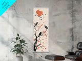 Crows On Bare Tree Branches Against Red Sun Skinny Art Wood Block Print Japanese Style Art Framed Canvas Print Tall Art Ukiyo-e Art