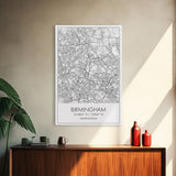 Birmingham Street Map, United Kingdom Map, City Map Art, Modern Art, Wall Art, Canvas Print, Canvas Wall Art, Aviation Gift, Classroom Decor