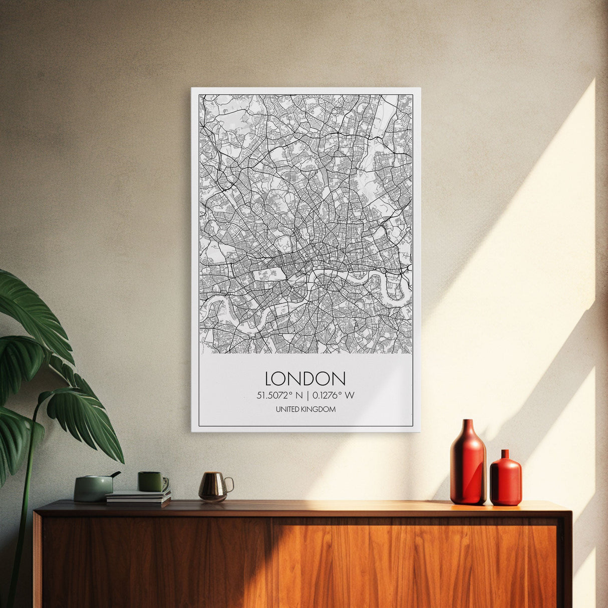 London Street Map, United Kingdom Map, City Map Art, Modern Wall Art, Wall Art, Canvas Print, Travel Art, Home Wall Décor, Bon Voyage Gift