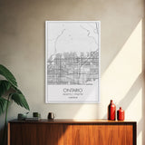 Ontario Street Map, California Map, City Map Art, Modern Art, Wall Art, Canvas Print, Bedroom Prints, Birthday Gift, Travel Wall Décor