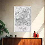 Nashville Street Map, Tennessee Map, City Map Art, Modern Art, Wall Art, Canvas Print, Music Studio Art, Gift For Music Lover, Travel Art